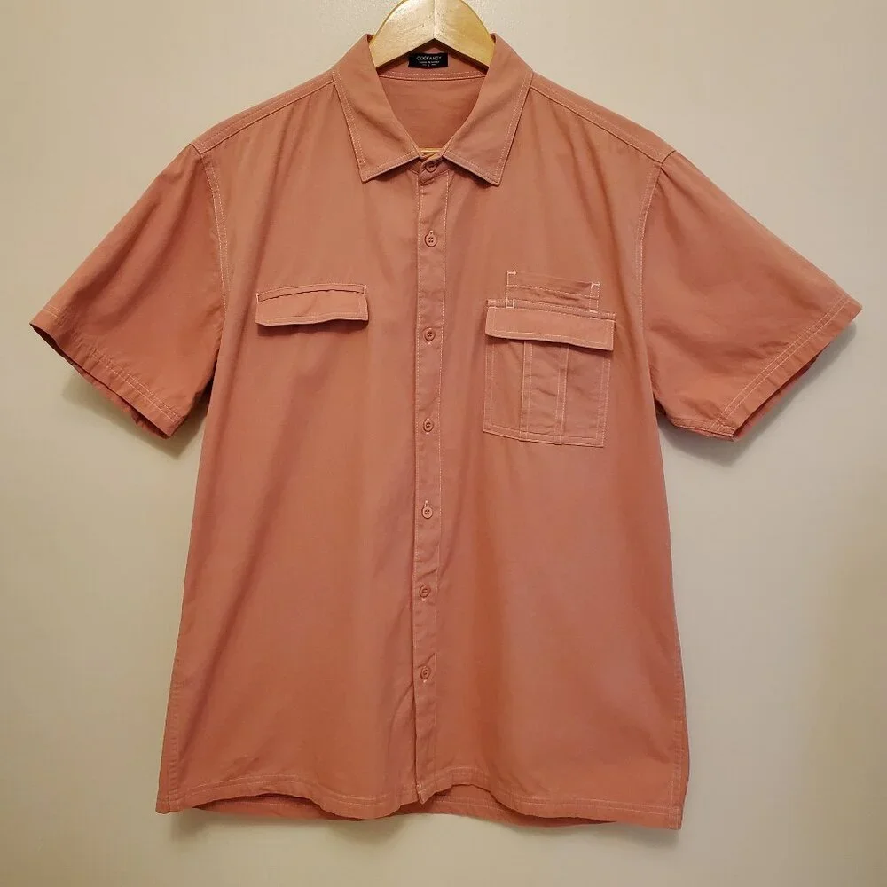 Coofandy Men’s Salmon Pink Short Sleeve Casual Button-Down Shirt - L - Picture 2 of 9